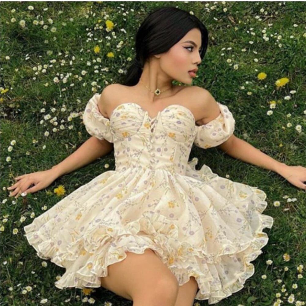 Charming Floral Puff Sleeve Mini Dress The Lattest of Them All